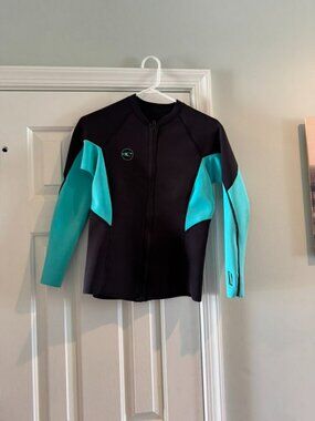 O'Neill Women's Black and Teal Front-Zip Wetsuit Jacket